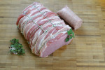 Boneless Turkey Breast, stuffed with cumberland sausage meat and wrapped in bacon